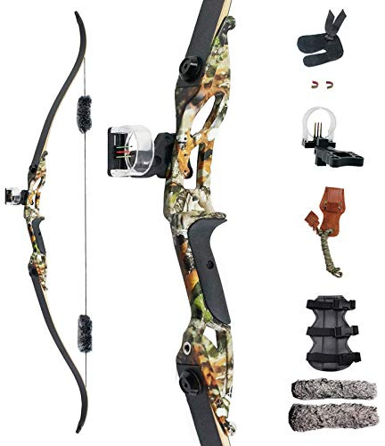 SinoArt 56 Recurve Bow with 30 Max Draw 30 35 40 45 50lb Draw Weight Right Hand Outdoor Hunting Bows&Arrows Archery Set (Camouflage) (40LB)