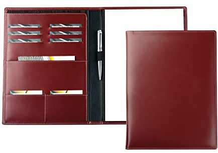 DELMON VARONE - Personalisierbare Schreibmappe DIN A4 aus Cambridge Top Grain Leder rot, Organizer Konferenzmappe mit Notizblock, Stiftschlaufe & Einsteckfächer, Echtleder Business Organisationsmappe