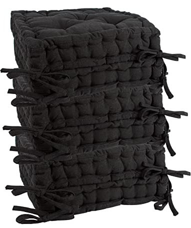 Nicola Spring Black Seat Cushions - Pack of 6 - French Mattress Dining Chair Cushions Seat Pads Indoor Kitchen Outdoor Garden Patio Chair Pad Dining Bolster Pillow
