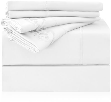 LONAVA Bettlaken-Set in voller Größe, 6-teilig, Hotel-Luxus, knitterfreie Mikrofaser, Oeko-TEX-zertifiziert, atmungsaktiv und elastisch, 40,6 cm tiefe Taschen, Weiß