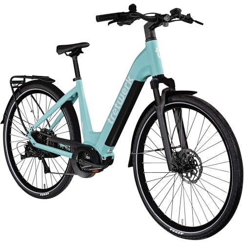 TRETWERK 28 Zoll E-Bike Damen Fahrrad Trekkingbike - Amber - Pedelec Damenfahrrad mit 8 Gang Schaltung - Elektrofahrrad Mittelmotor (hellgrün, 48 cm)