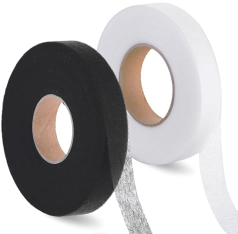 BaiJ Cinta de Dobladillo Plancha, 128 Metros Entretela Termoadhesiva para Ropa Dobladillos, Cortinas y Pantalones, Cinta Adhesiva Doble, Pegamento Textil de Tela (2cm de Ancho BK+WT)