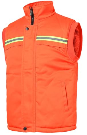 Yukirtiq Herr Hi Viz synlighetsjacka arbetskläder vadderad väst vinter arbetskläder väst kroppsvärmare ärmlös arbetsrock Hi Vis kroppsvärmare för män, Orange, XL