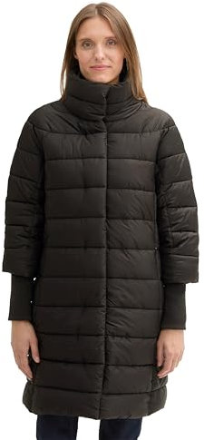 TOM TAILOR Damen 1042913 Lange Steppjacke mit Stehkragen, 14482-deep Black, XL