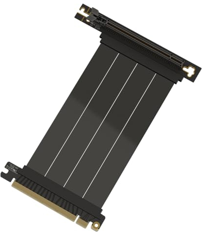 LINKUP - AVA5 PCIE 5.0 Riser-Kabel | RTX5090 RX9070 GPU Bereit | x16 128GB/s Geschwindigkeit | PCIe 4.0 & WRX80/WRX90E Kompatibel | Rechter Winkel, Schwarz 15cm (Gesamtlänge 19cm)