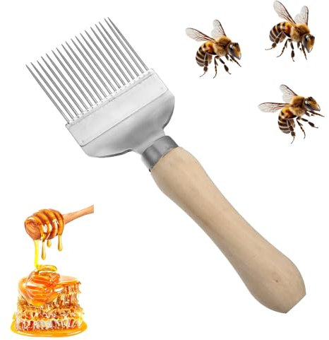 Bienen Entdeckelungsgabel, Imker Gabel, Entdeckelungsgabel Holzgriff, Imkergabel Edelstahl,Waben Schaber Zum Ernten Und Extrahieren Von Honig, Honig Kamm,Imkereiausrüstung Zubehör Bienenzucht Werkzeug