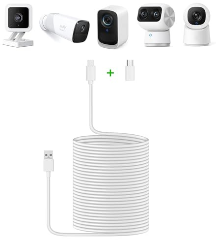 5,2 m/5,2 m, 8 m, 10,4 m/10,4 m, Micro-USB & USB Typ C 2-in-1 Kamera-Netzkabel, kompatibel mit Eufy/Wyze Kamera, Ladekabel für Wyze Cam Pan V4/V3/V2, Eufycam 2/2C, SoloCam E20/E40