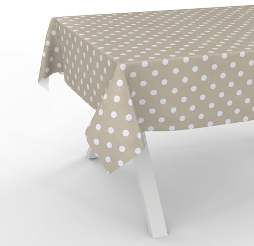 ANRO Wachstuchtischdecke Wachstischdecke Wachstuch Tischdecke abwaschbar Gartentischdecke Wasserabweisend 160x100cm Schnittkante Punkte Beige