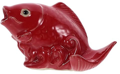 EXAOMBLE Ceramic Garden Carp Statue Water Fountain Spray Ornament for Yard and Lawn Decor 4-inch Red Reclining Carp Base Outdoor Garden Decoration