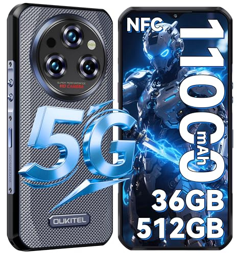 OUKITEL WP35 Pro Rugged Smartphone 5G - Android 14, 36GB + 512GB/2TB Telefono Indistruttibile, 6.6 FHD+ IPS MTK Dimensity 6300, 11000mAh&33W, 64MP+32MP+8MP, 5G Dual SIM/Fingerprint/Face ID/NFC/Grigio