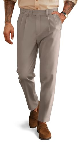 PJ PAUL JONES Pantalones para hombre con pliegues, pantalones ajustados de cintura extendida estilo Nápoles italiano, pantalones de vestir casuales, caqui, XXL