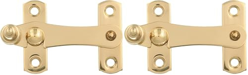 Amig - Aldabilla Dorada para Contraventanas con Enganche Inverso Mod. 3-75 x 46 mm - De Latón Pulido - Cierre de Seguridad Anti Golpes y Roturas para Ventanas - Incluye Tornillos (Paquete de 2)
