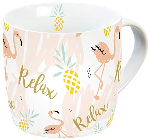 Infinite by GEDA Labels 15927 Flamingo Relax Porzellantasse mit Henkel, Mehrfarbig, 11,5 x 9,5 x 9 cm