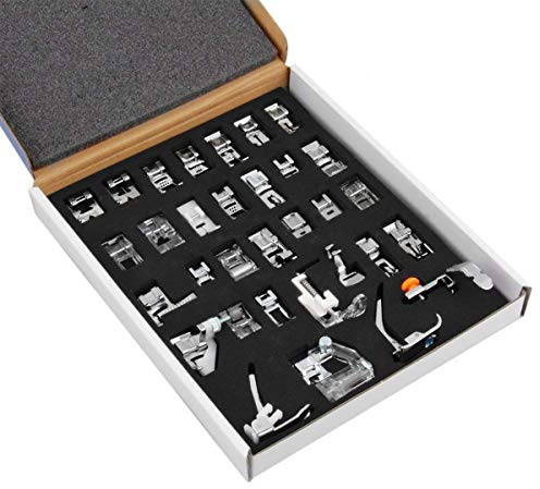 CKPSMS Brand -32PCS #KP-19018 Domestic Sewing Machine Presser Feet Set Compatible with/Replacement for Brother Brand Babylock Brand Singer Brand Janome Brand Low Shank Sewing Machines (32PCS)