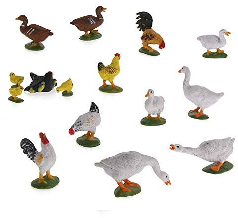 Evemodel Lot de 15 Trains Miniatures Peints 1:43 Animaux de la Ferme Calibre O Poulet, Canard, oie, PVC, 15 Styles différents
