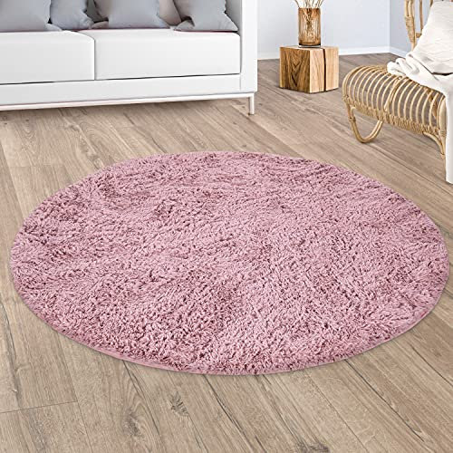 Paco Home Hochflor Teppich Wohnzimmer Shaggy Moderner Fellteppich Imitat Kunstfell Flauschig rutschfest Einfarbig Rosa Altrosa, Grösse:120x170 cm