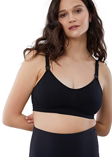 Ingrid and Isabel Basics Nursing and Pumping Bra - Comfortable Breast Pump Bra Hands Free - Soft and Easy to Use Black XL