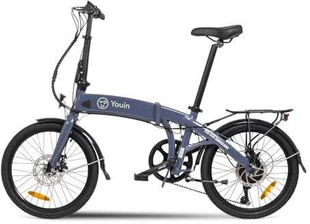 Youin Barcelona Vélo électrique Pliant Urbain Bleu 250W Batterie intégrée 36V 9.6Ah autonomie 45 km Roues 20 Pouces 6 Vitesses Freins Disque LCD.