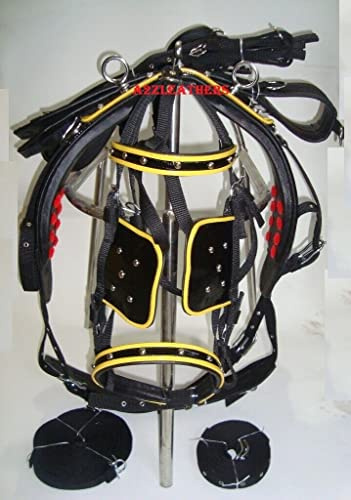 SHOWMEN CRAFT Svart syntetisk patent nylon körsele med gul Piepin i 4 storlekar (pony)