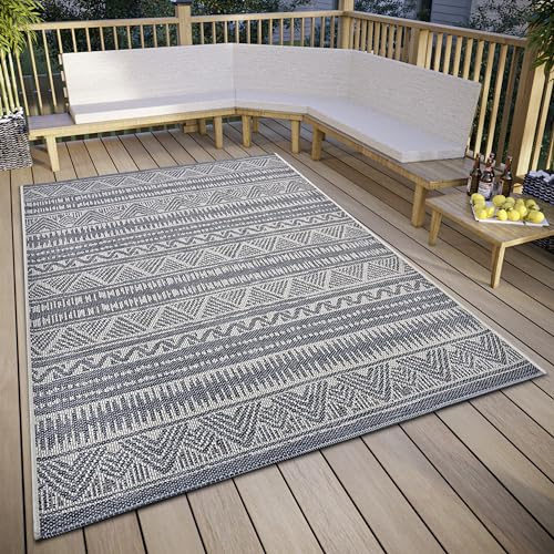 HANSE Home Loto Tapis d'extérieur résistant aux intempéries - Motif bohème Ethnique Moderne, imperméable, Robuste - Tissage Plat - pour Jardin, Balcon, terrasse, Salon - Beige - 115 x 170 cm