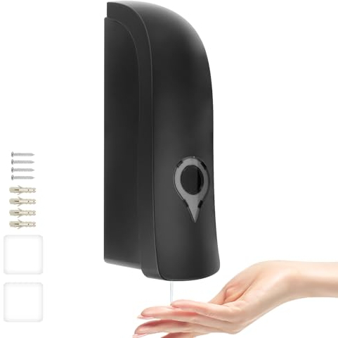 LTZGO 300 ml Wall Mounted Soap Dispenser, Manual Single-Head, for Shower Gel, Shampoo, Disinfectant, Kitchen, Bathroom, Office Shops, Screw Mounting or No Drilling (Black)