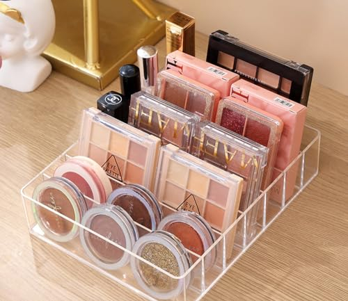 katmerio Schminktisch Organizer mit 7 Fächer für Make-up Paletten, Lidschatten-Palette, Lippenstift-Kompakt-Rouge-Regal (Transparent)