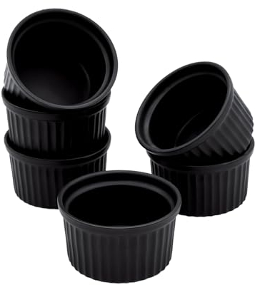 Spetebo Porzellan Creme Brulee Schälchen klein - 200 ml / 6er Set - Ofen Soufflé Schalen schwarz - Dessertschälchen Servierschale Förmchen klassisch für Dessert Muffins Pasteten Mini Auflaufform