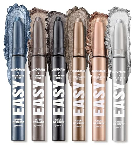 Set de 6 bâtons d'ombres à paupières, Crayon ombres à paupières crème mate et scintillante, Kit de maquillage des yeux en bâton de contour, illumination des yeux, waterproof et longue durée (#E)