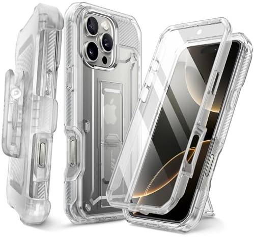 SUPCASE für iPhone 16 Pro Hülle 6.3” Outdoor Handyhülle 360 Grad Case Bumper Schutzhülle Cover [Unicorn Beetle Pro] mit Displayschutz, Ständer und Gürtelclip für iPhone 16 Pro 2024 (Durchsichtig)