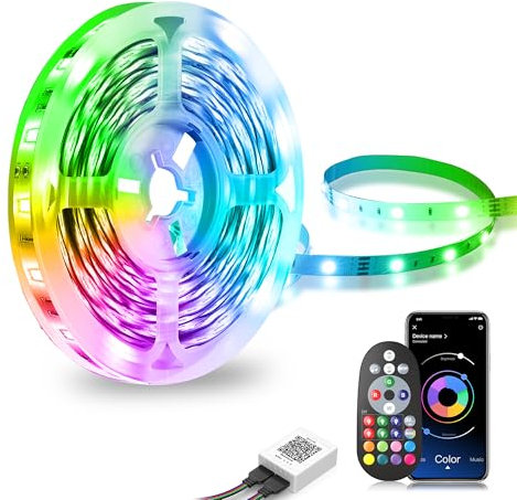 Macchiatto LED Strip 10m, LED Band 10m RGB Bluetooth LED Streifen mit Fernbedienung und APP, Selbstklebend Musik Sync Beleuchtung für Zimmer Party