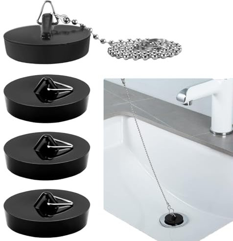 4 Pièce Bouchon d'Evier avec Chaîne à Billes Bouchons de Vidange avec Chaîne de 40 cm Bouchon Evier Cuisine pour Evier de Cuisine, Salle de Bain, Baignoire