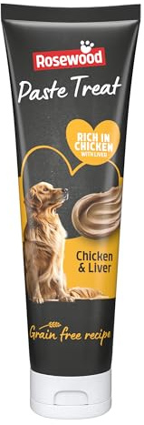 Rosewood Chicken and Liver Paste for Dogs - Made with Real Meat, Rich in Chicken, Grain-Free Recipe, Hypoallergenic Dog Treat, Creamy Lick Mat Paste, Training Aid (150g)
