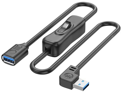 YINGAYOU USB 3.0 förlängningskabel 90 grader med brytare kort USB-förlängningskabel med omkopplare stöder 5 Gbps dataöverföring och laddning, lämplig för bärbara datorer och PC (Höger, 15 cm)