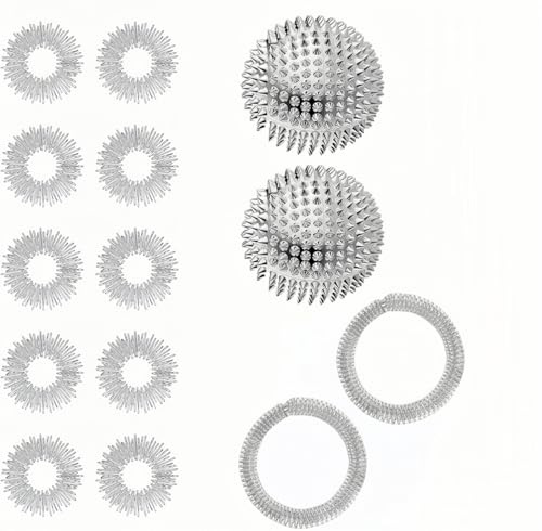 Heyumybit 2 Pcs Magnetic Balls Pelota Masaje Con 10 pcs Anillo De Dedos,2 Pulseras de Masaje para Elimina Musculares