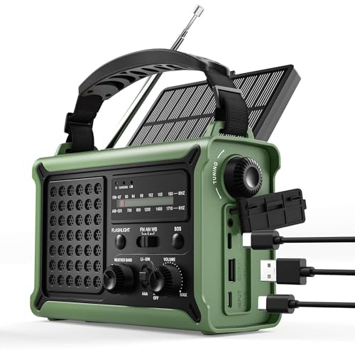 Radio meteorologica di emergenza con alimentazione solare e manovella, AM/FM/NOAA, torcia a LED, luce di lettura, ricarica USB e SOS, attrezzatura di sopravvivenza per interruzioni di corrente e