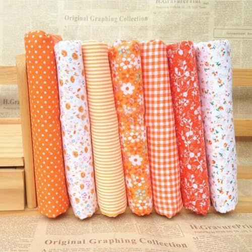 7Pcs Cotton Craft Fabric Bundle Squares Patchwork Craft and Hobby,DIY Sewing Scrapbooking Quilting Floral Dot Pattern and Art Hobby Fabric 10 x 10 (25cm x 25cm)