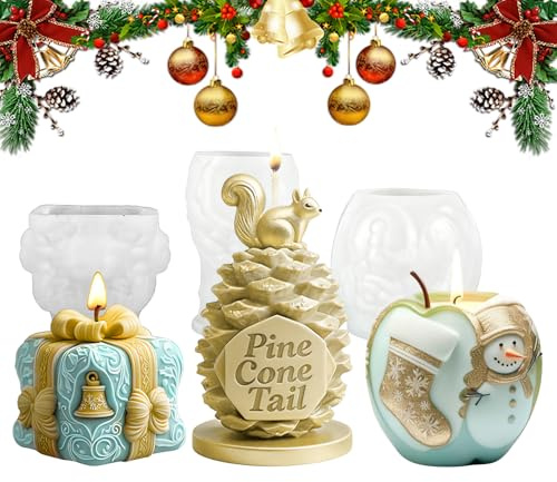Formes de bougie en silicone pour Noël, panemy Ensemble de 3 pièces pour fabrication de bougies, Cadeaux de Noël, Forme en silicone adaptée pour Noël pour la fabrication de savon, de bougies, de