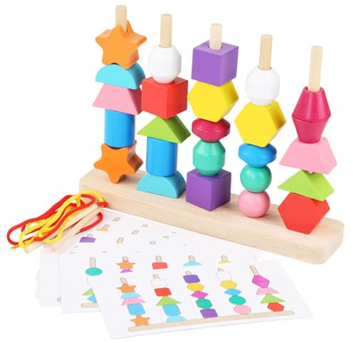 FARYODI Montessori Jeu de fils à partir de 3 ans, jouet de motricité avec compartiment de rangement et cartes, tri en bois et jouet empilable pour enfants à partir de 3, 4, 5 ans