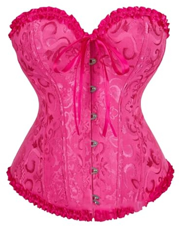 Generisch korset, Corsage Damen Vollbrust Korsett Top Vintage Corsagen Halloween kostüm Gothic Bustier Corsette Shapewear Korsage Schnürkorsett Overbust Lingerie Bauchweg Festlich Dessous, Hot Pink