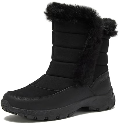Lands' End Expedition Slip On Insulated Waterproof Winter Boots for Women, Puffer Fur Trimmed Hook & Loop Womens Boots, Medium or Wide Width Sizes 6 to 11, Black, Brown or White - Black, 7 Medium