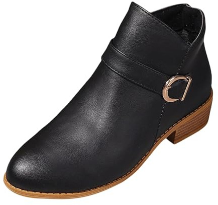 Bottines Chelsea pour femme - Noir - Pointure 42 - Élégantes - Vintage - En cuir - Talon bloc - En cuir - Avec fermeture éclair latérale, Noir , 42 EU