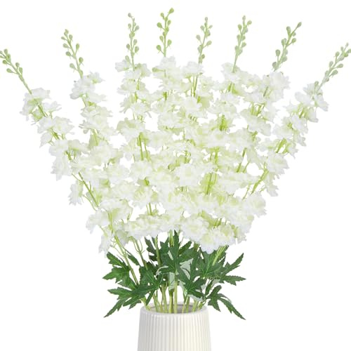 Fairblo Pack of 8 Artificial Delphinium (White)