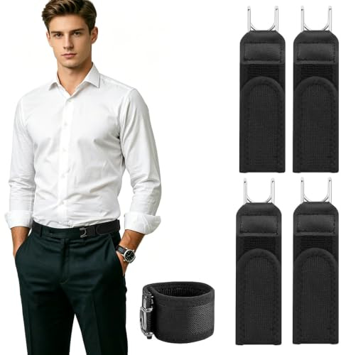 AEMCHDM 4 Piezas Cinturón Sin Hebilla Kit, Belt con Gancho Metálico, No Buckle Stretch Belts Ajustable Invisible Cinturón Elástico Lateral sin Hebilla Unisex para Vaqueros y Trajes