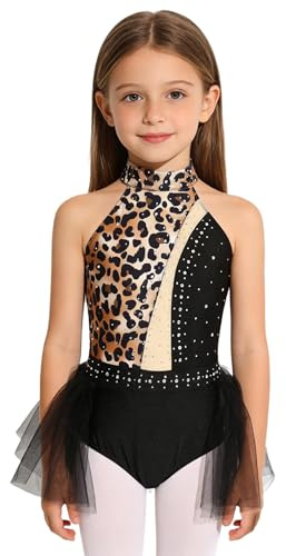 Jydiazi Barn flickor grottkvinna grottmänniskor kläder leopard dansklänning ärmlös tröja tyllkjol för karneval halloween tisnatt, BRUN, 146-152