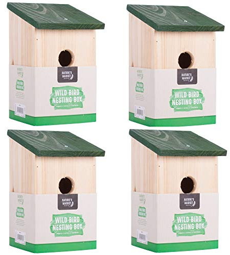 4 x Wooden Birdhouse Bird House Small Birds Blue Sparrow Robin