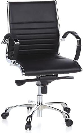 hjh OFFICE 660502 Proffs chefsfåtölj PARMA 10 - Trendig chefsfåtölj i äkta läder med tvärkviltad, mjuk stoppning, Markant armstöd i krom, Stabilt fotkryss i aluminium, Medelhögt ryggstöd