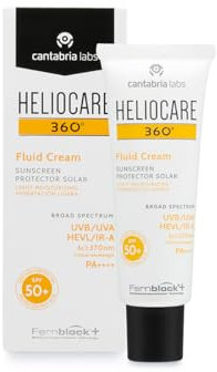 Cantabria Labs Heliocare 360º Fluid Cream SPF 50+ - Crema Solar Facial Fluida, Nutre e Hidrata, Aporta Suavidad a la Piel, sin Residuo Blanco, Pieles Normales o Secas, 50ml