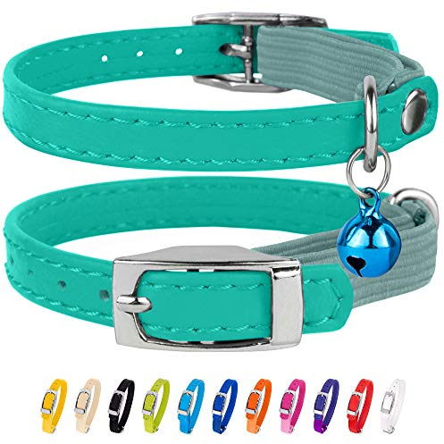 CollarDirect Leder Katzenhalsband mit Sicherheitsverschluss und Glocke, 23-28 cm, Mintgrün