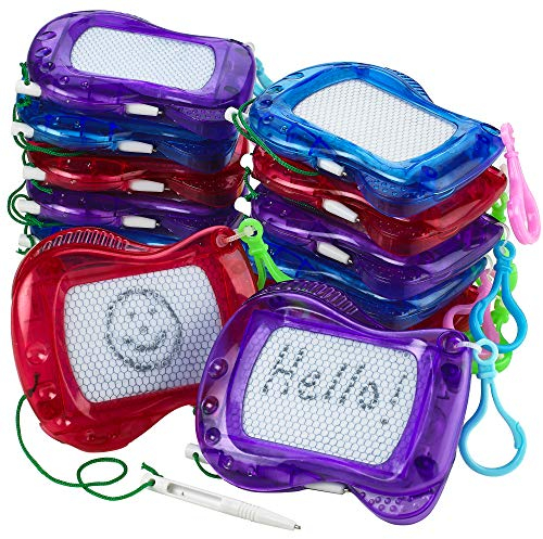 Mini Magnetic Drawing Board for Kids - (Pack of 12) Backpack Keychain Clip, Erasable Sketch Pad for Kids, Drawing Pad for Boys and Girls, Birthday Party Favour, Goodie Bag Filler