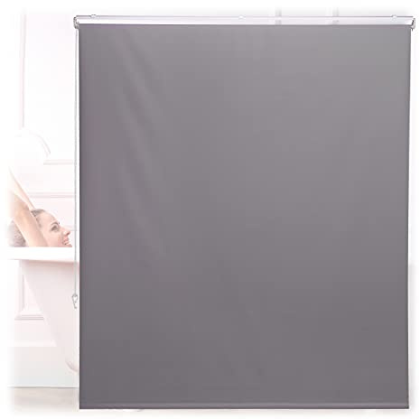 Relaxdays Cortina Enrollable Ducha Cadena, Estor Traslúcido, Repele el Agua, Montaje Techo/Pared, 140x240 cm, Gris